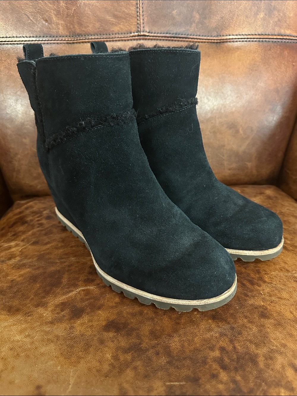 UGG Black Suede Hidden Wedge Ankle Boots Women’s 9.5
